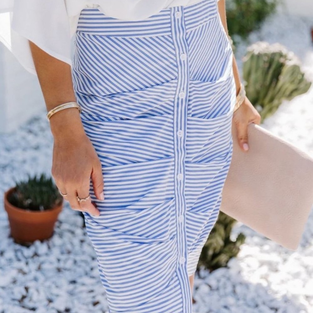 VICI Midi Striped Button Up Pencil Skirt